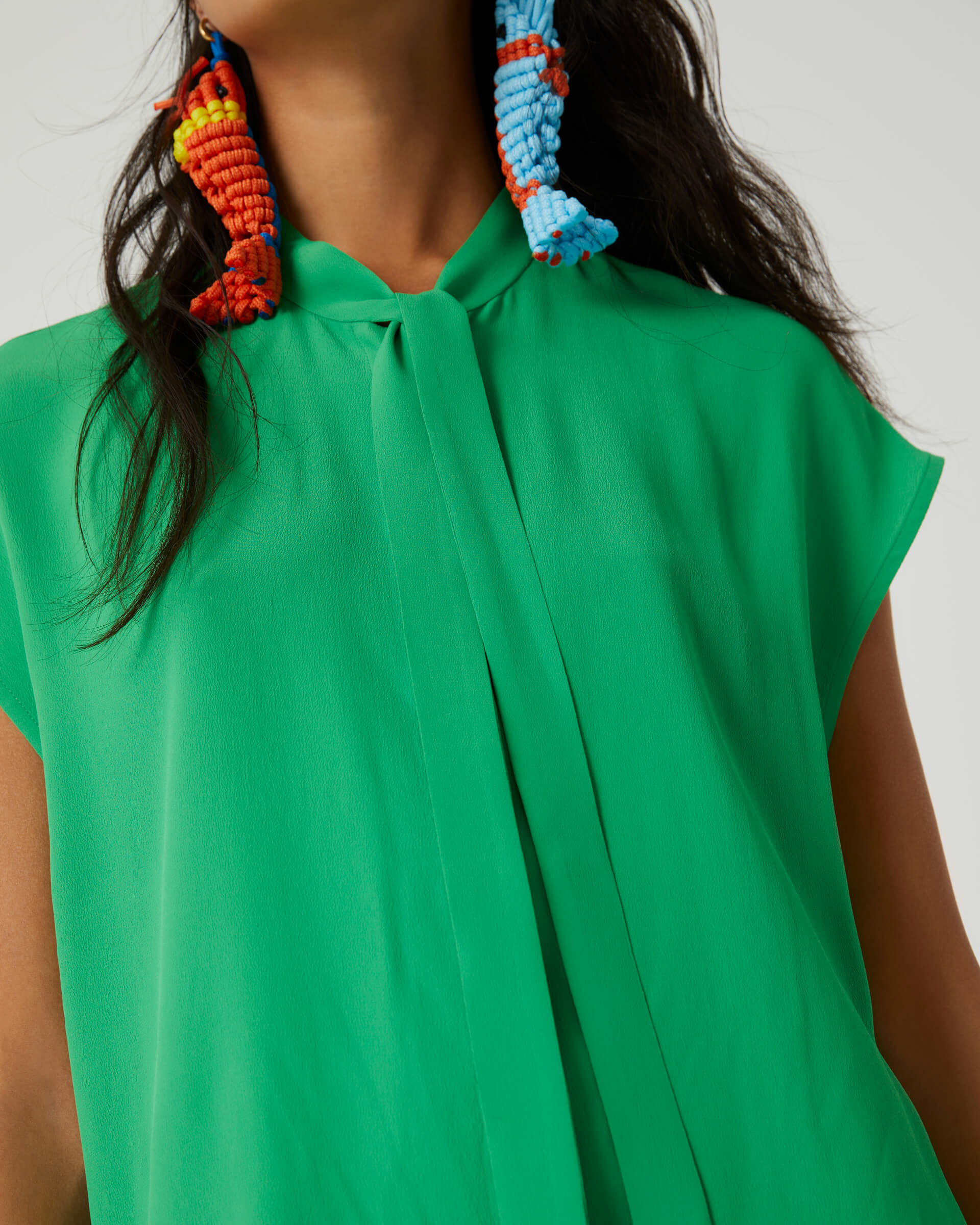 green silk blended crepe blouse