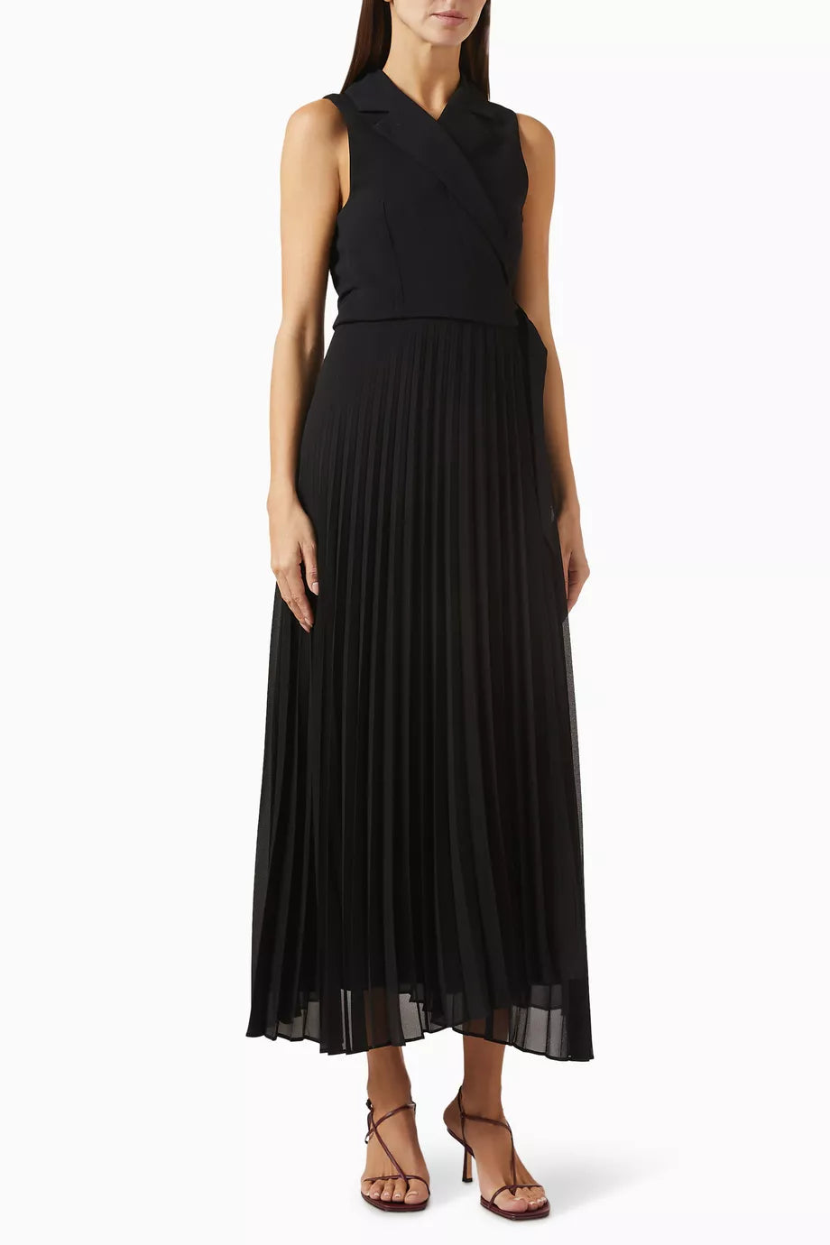 black long bi-material dress