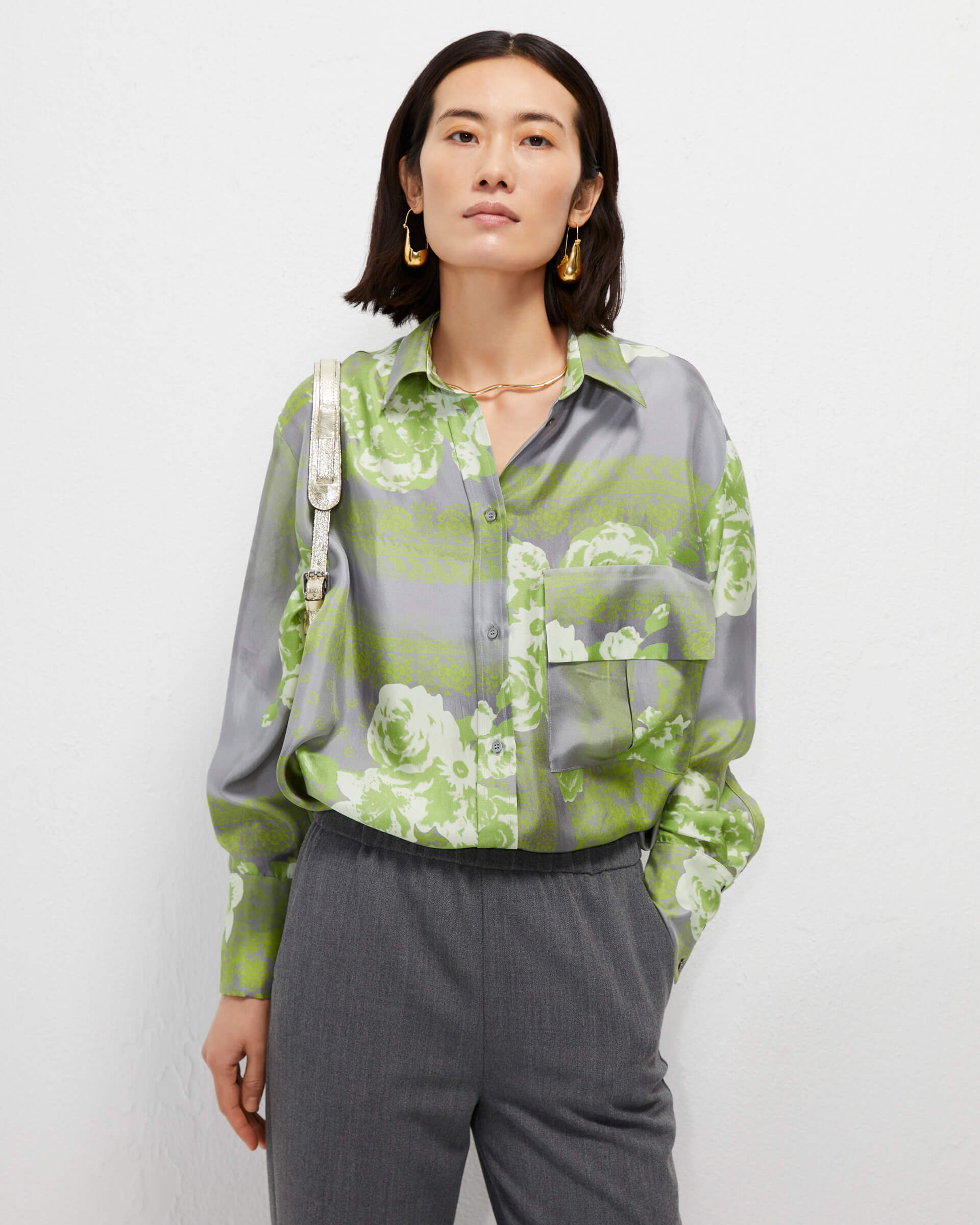 silk garden print shirt