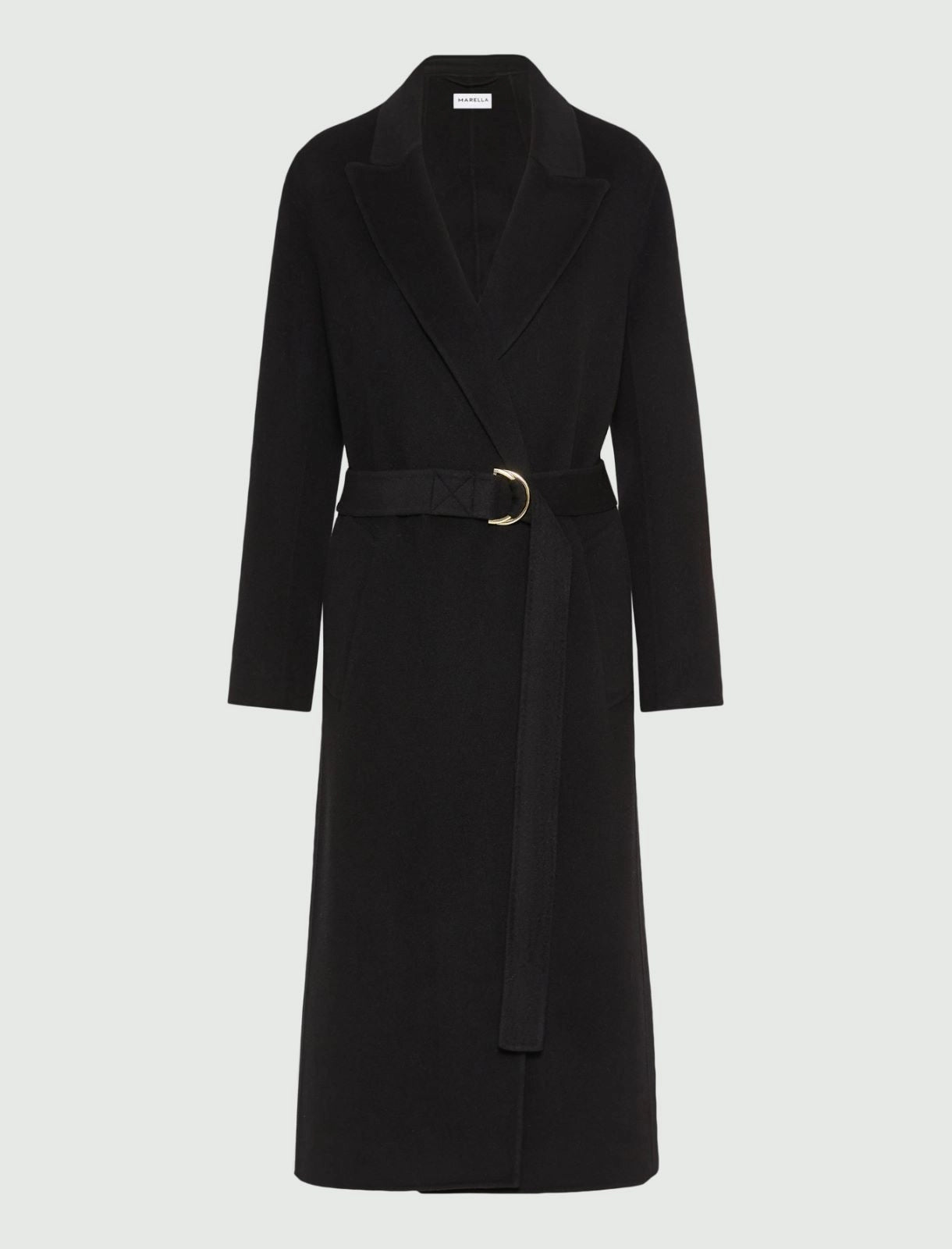 black straight-fit wool coat