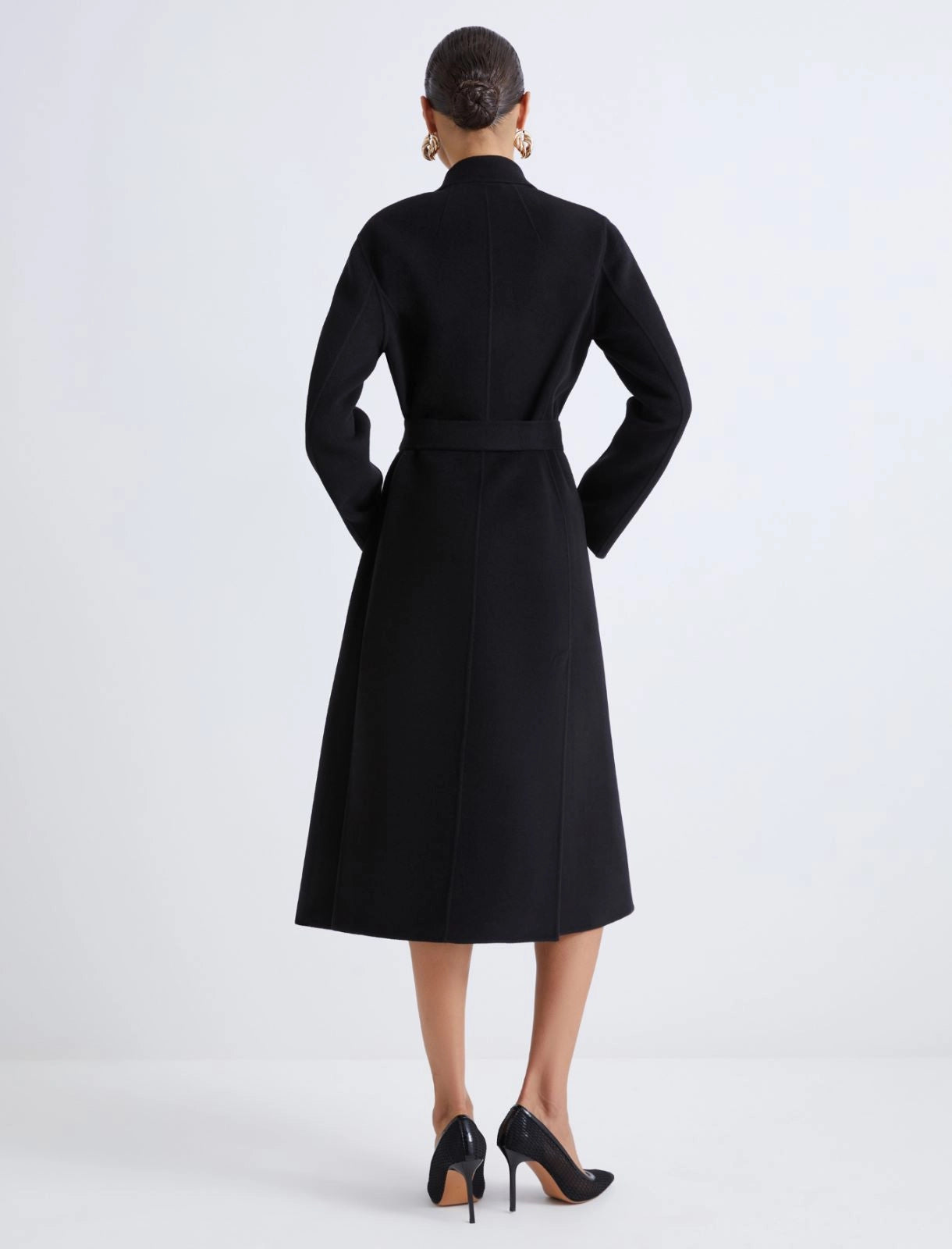 black straight-fit wool coat