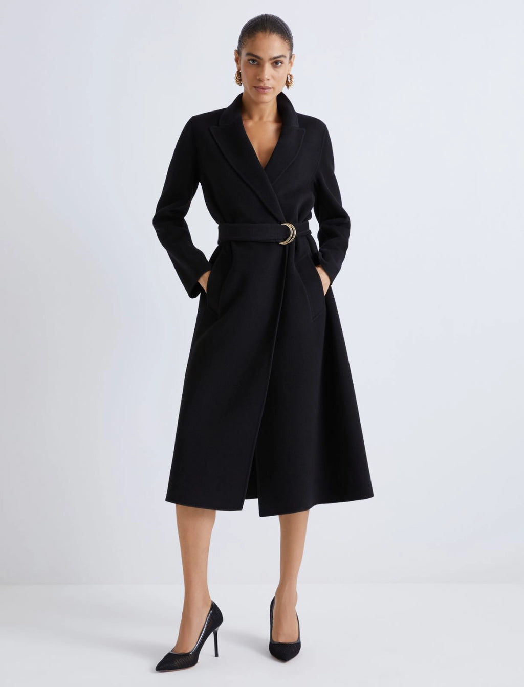 black straight-fit wool coat