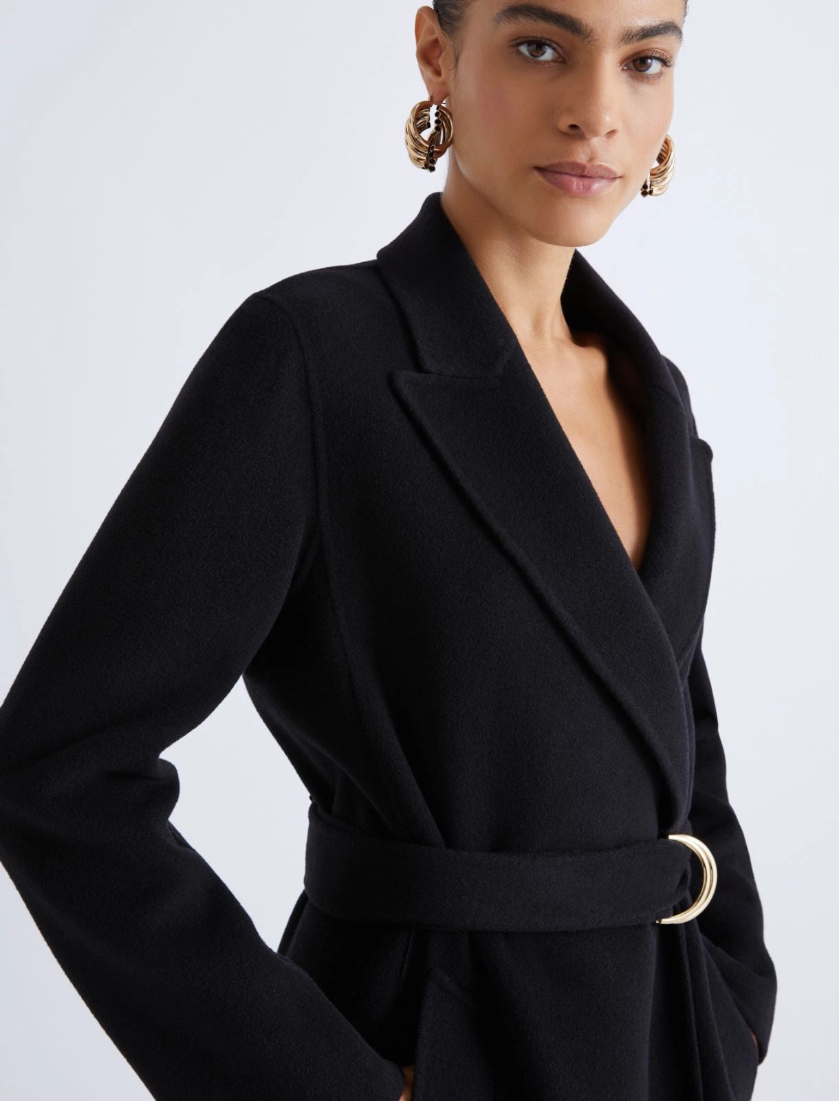 black straight-fit wool coat