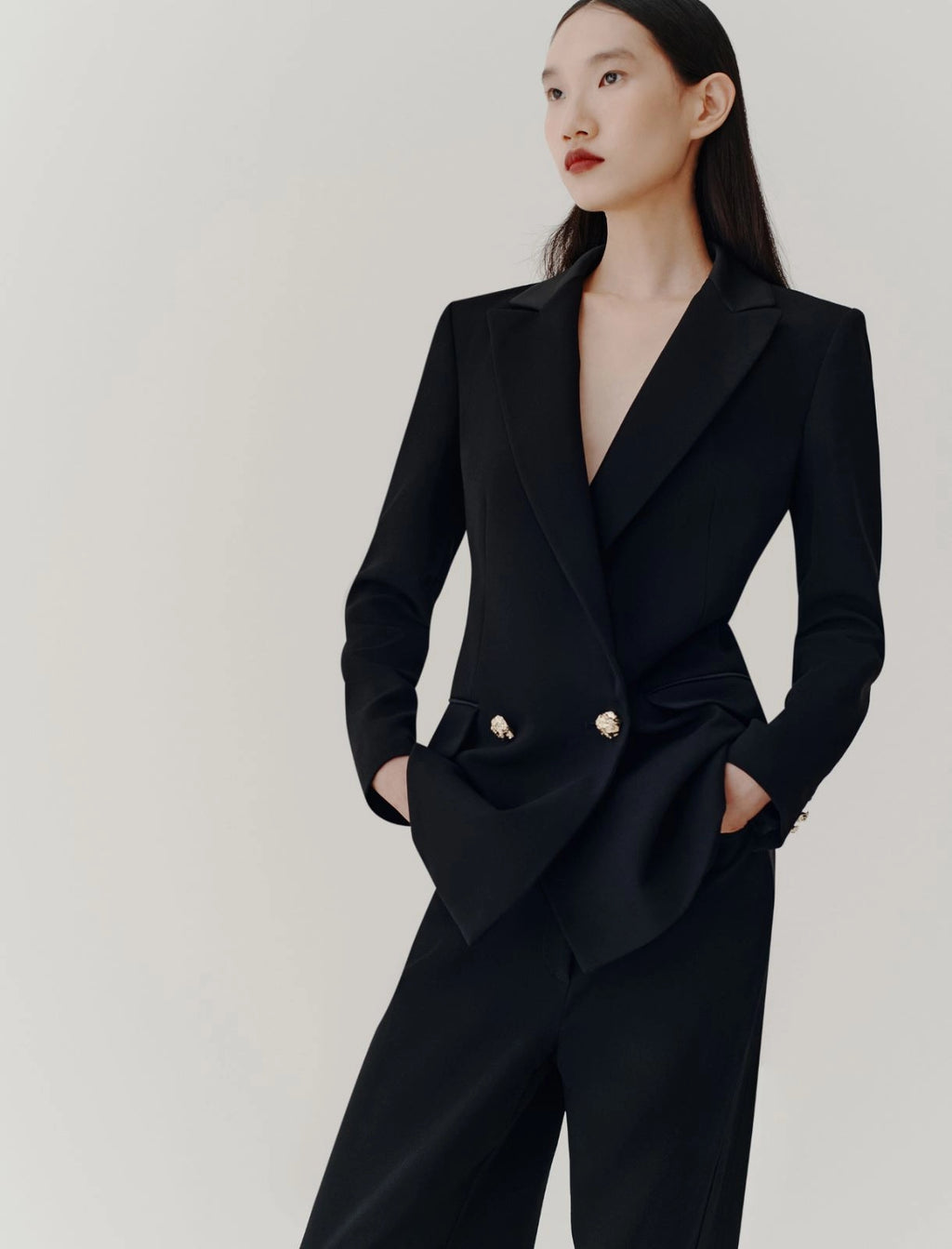 black long envers satin blazer