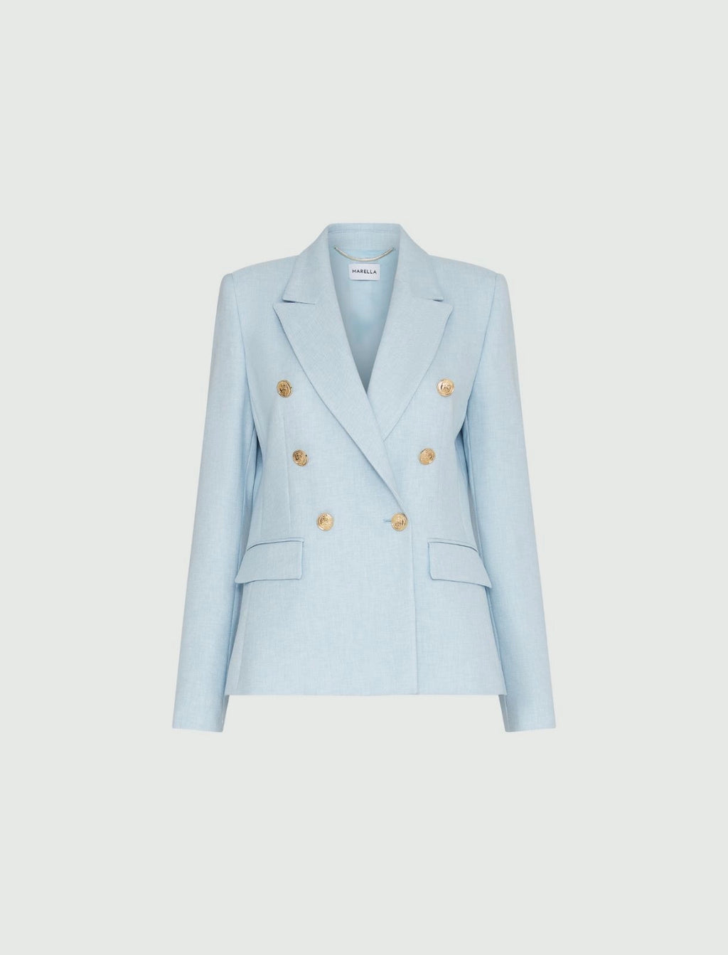 light blue double-breasted blazer
