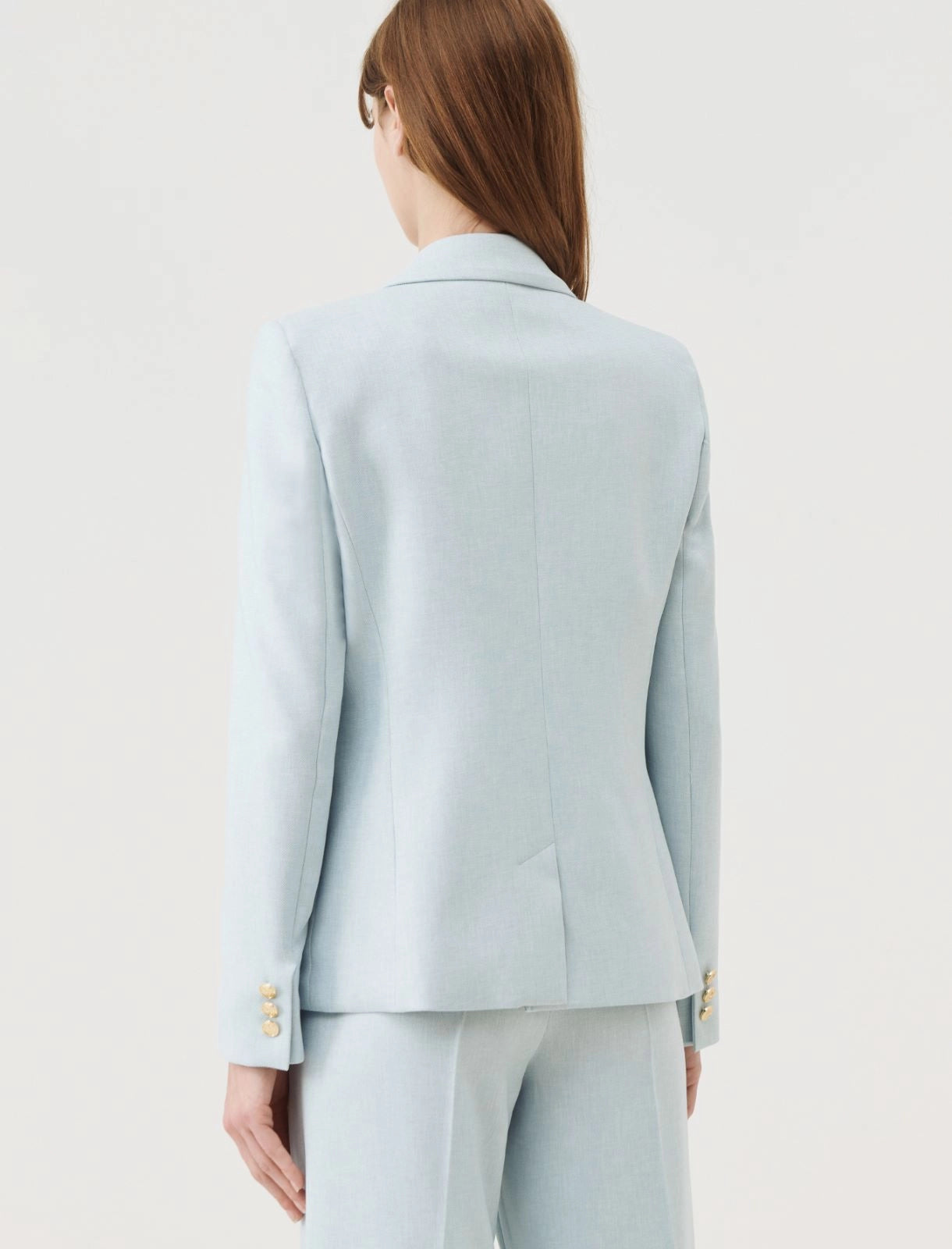light blue double-breasted blazer