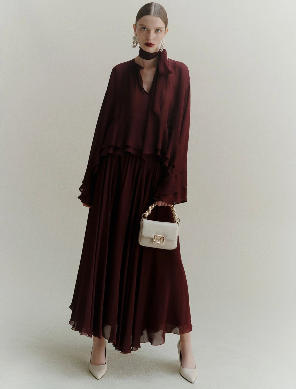 bordeaux long georgette skirt