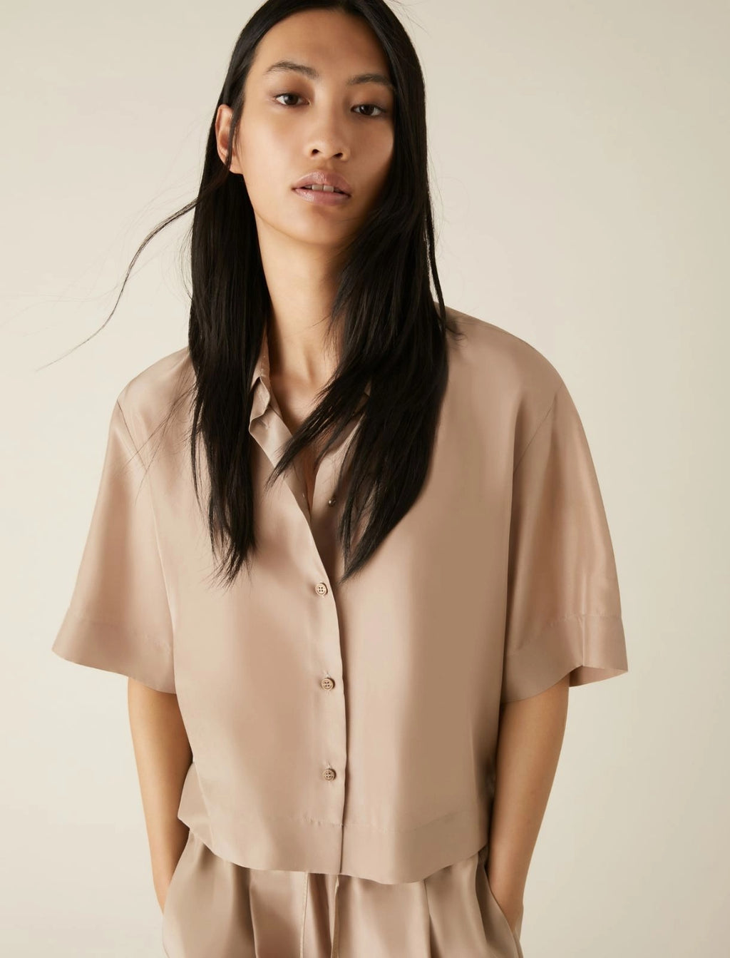 beige silk shirt