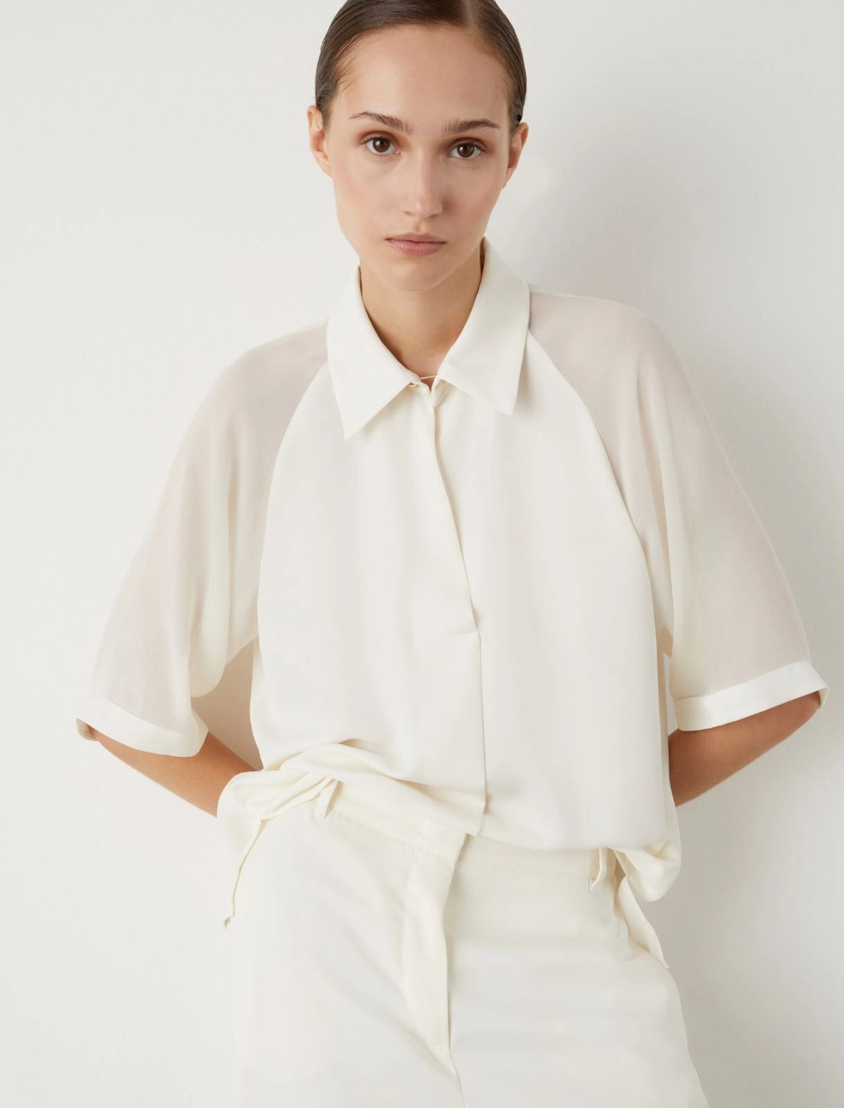 wool white satin blouse