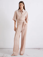 Load image into Gallery viewer, Straight linen trousers - POWDER
