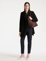 Load image into Gallery viewer, navy Stretch Trousers with Ankle Slits
