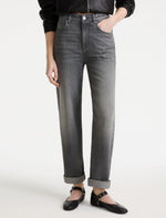 Load image into Gallery viewer, grey High-waisted mom-cut jeans
