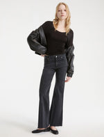 Load image into Gallery viewer, black Cropped wide-leg jeans
