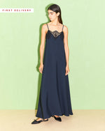 Load image into Gallery viewer, dark blue long satin dress
