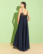 Load image into Gallery viewer, dark blue long satin dress
