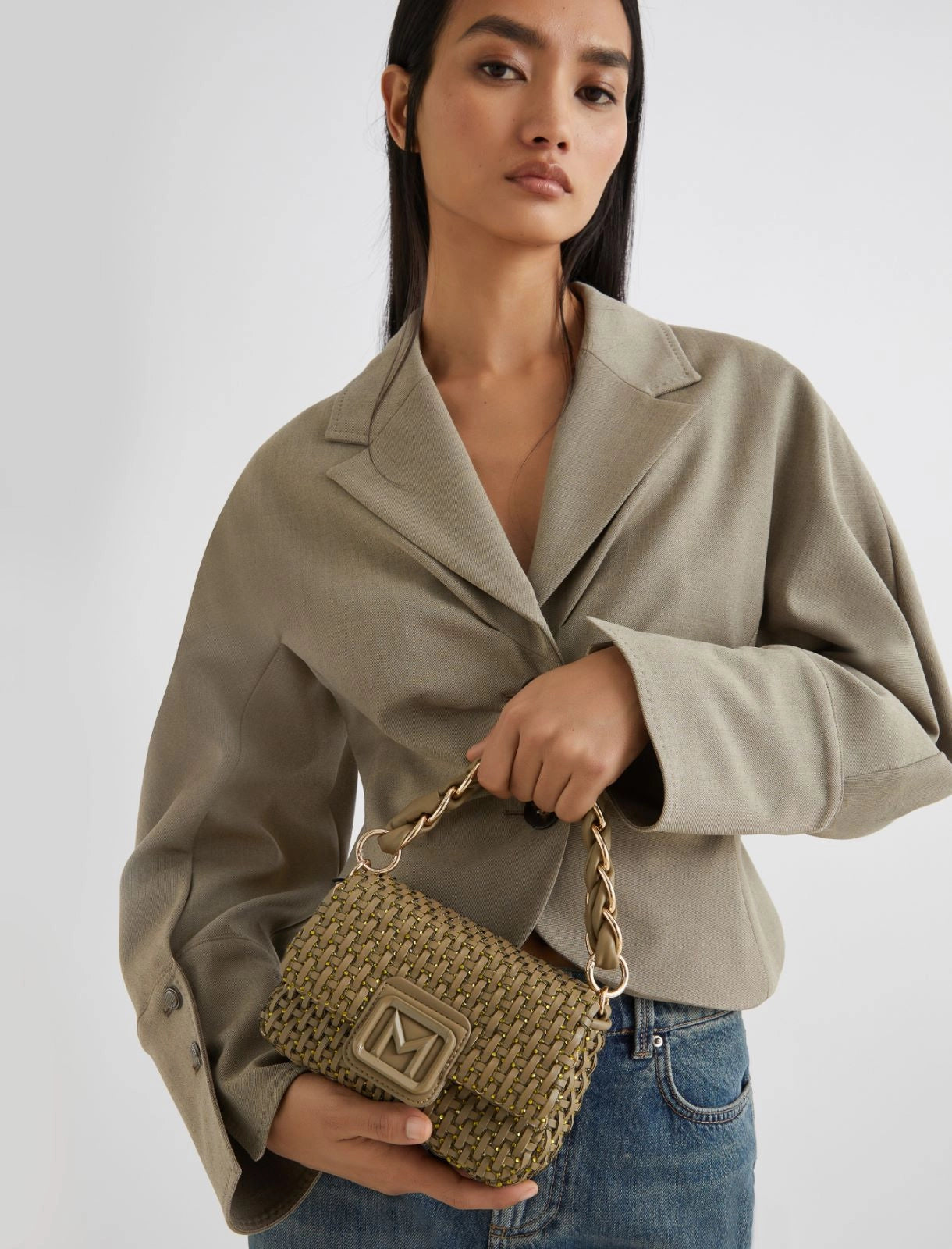 kaki Le Muse small woven bag