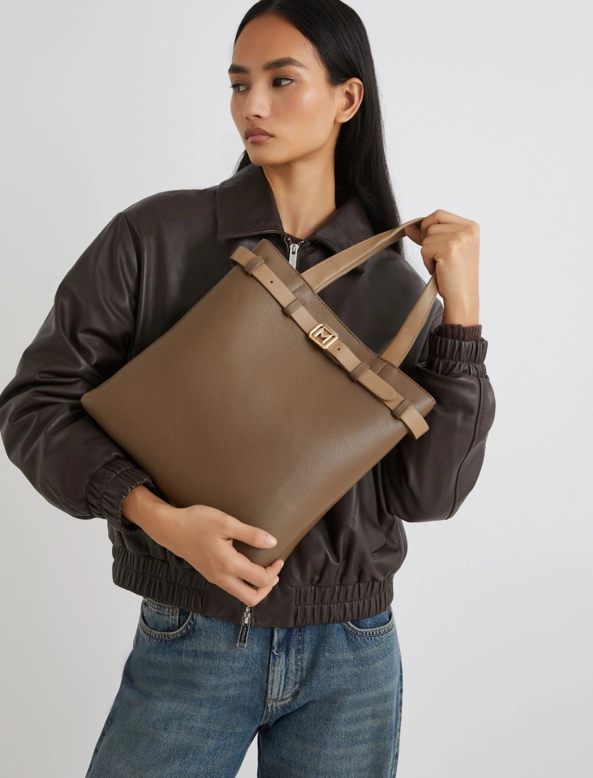 kaki vertical tote bag