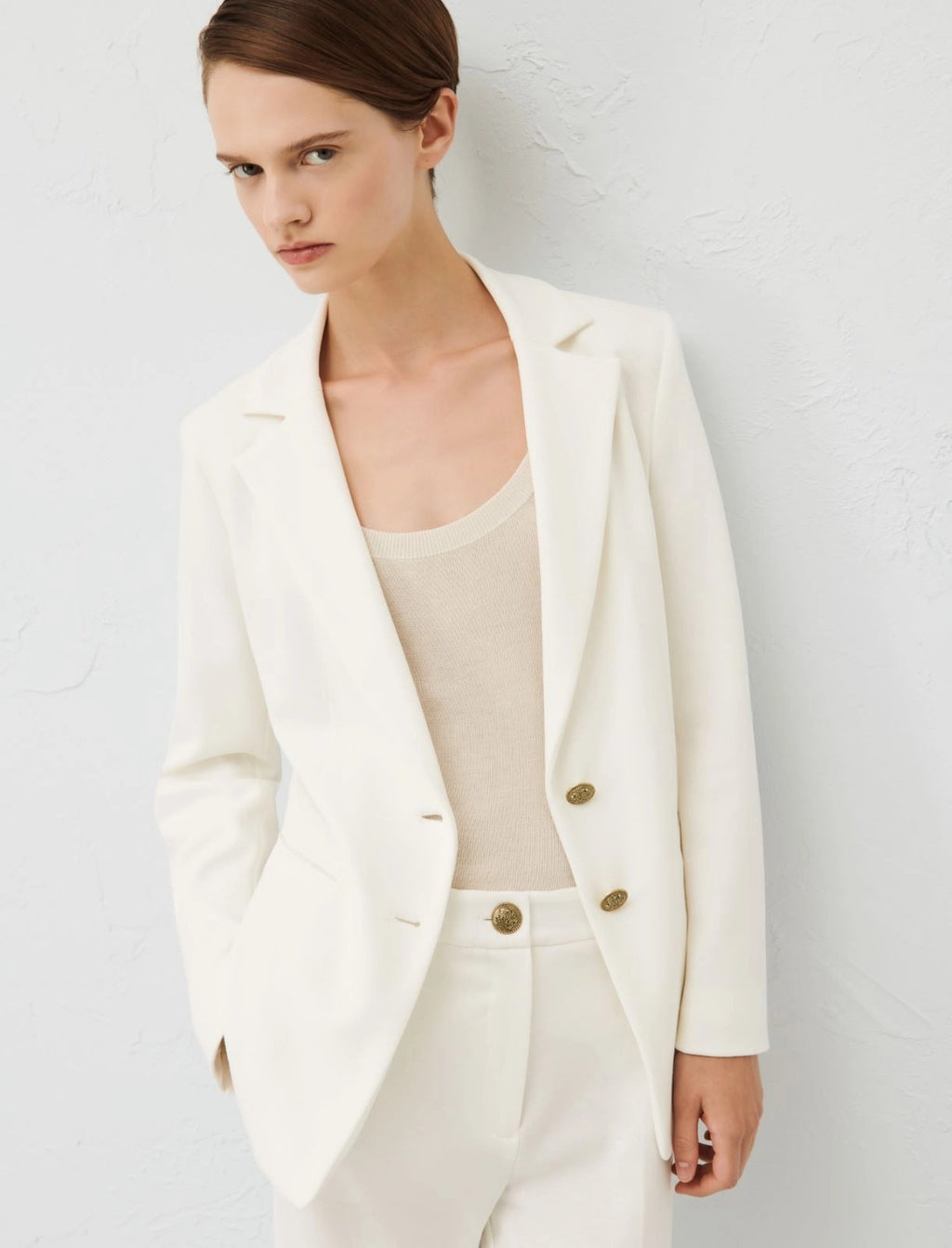 white jersey blazer