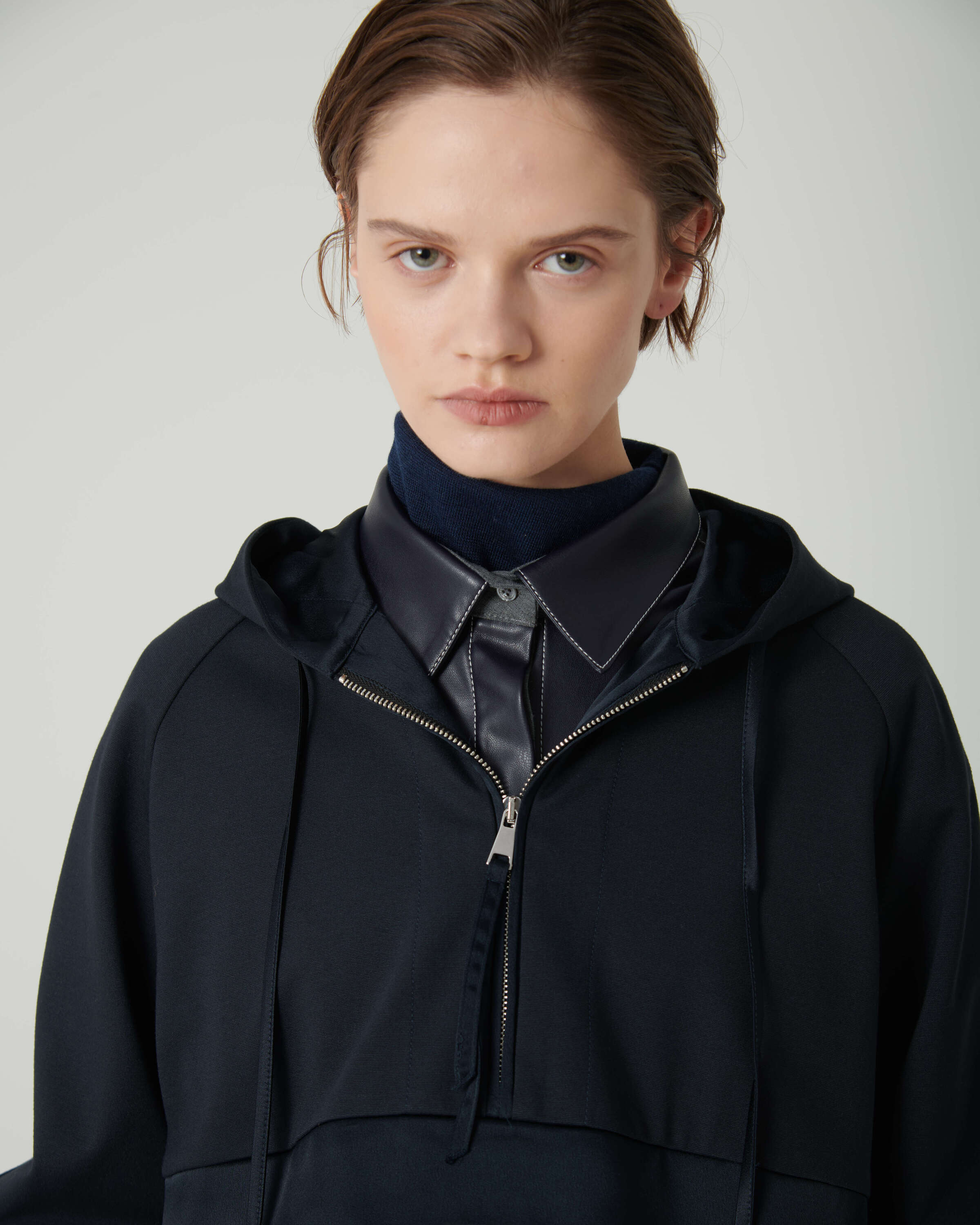 dark blue Milano stitch sweatshirt with satin details