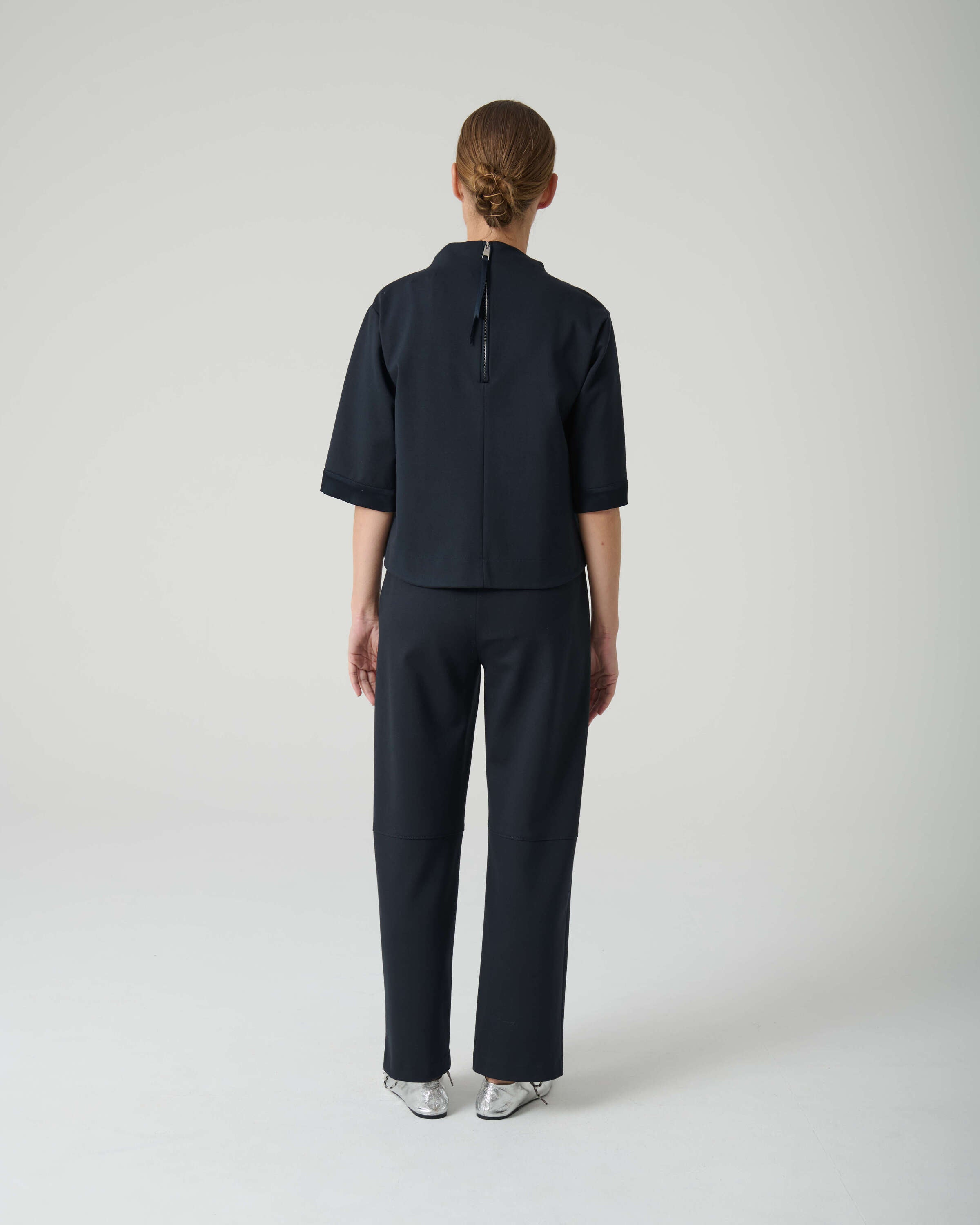 dark sapphire trousers with satin belt