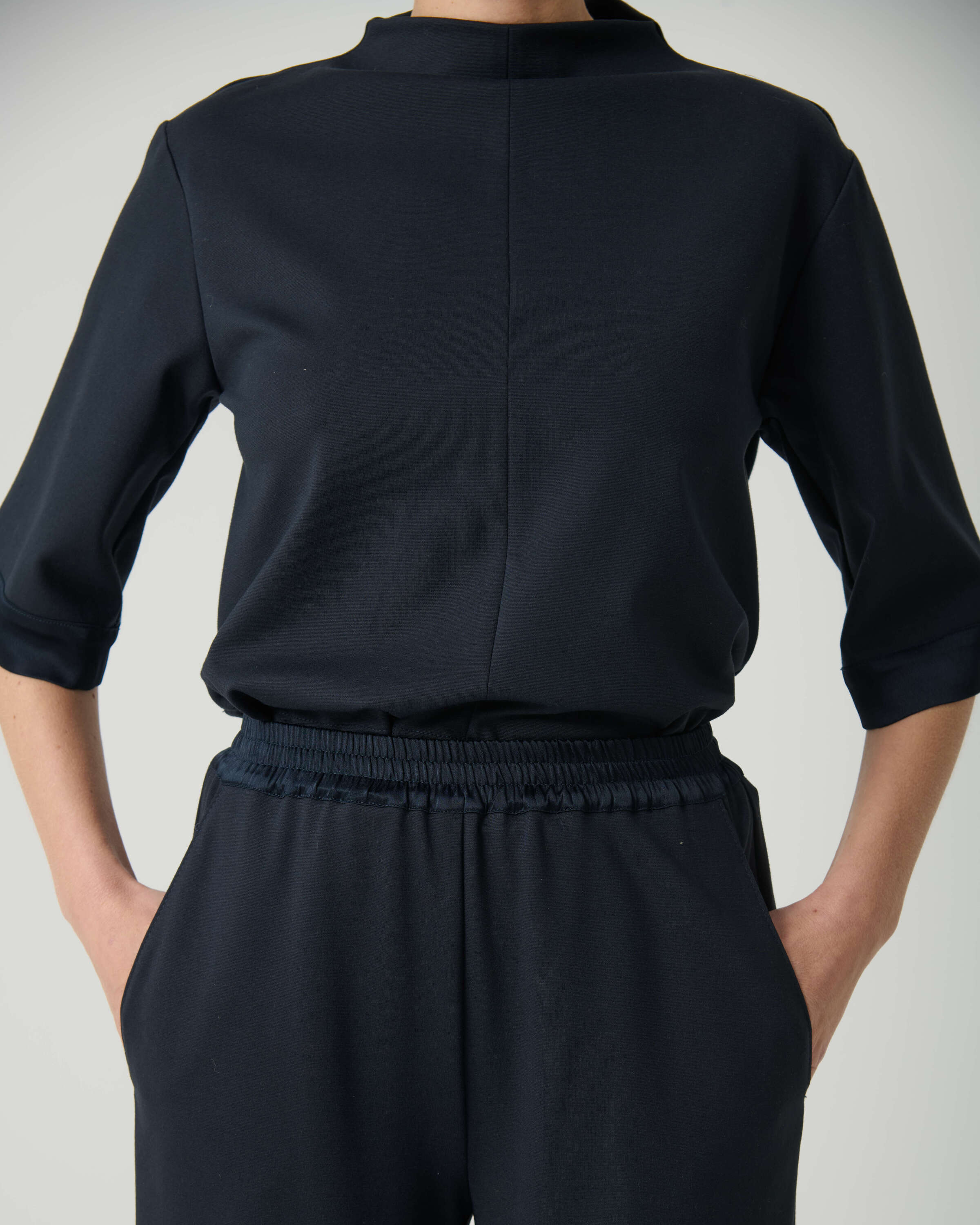 dark sapphire trousers with satin belt