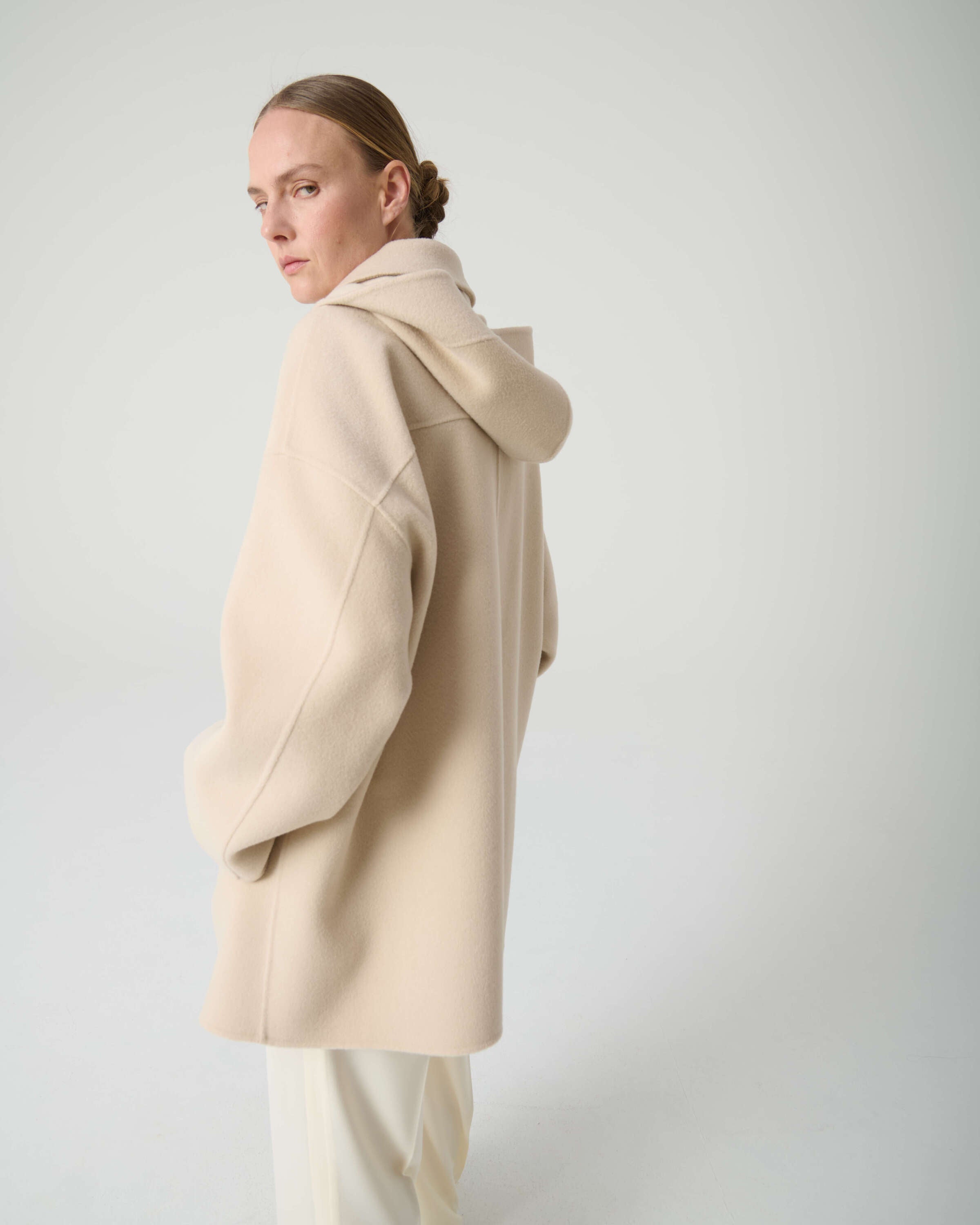 seed pearl short double coat with hood