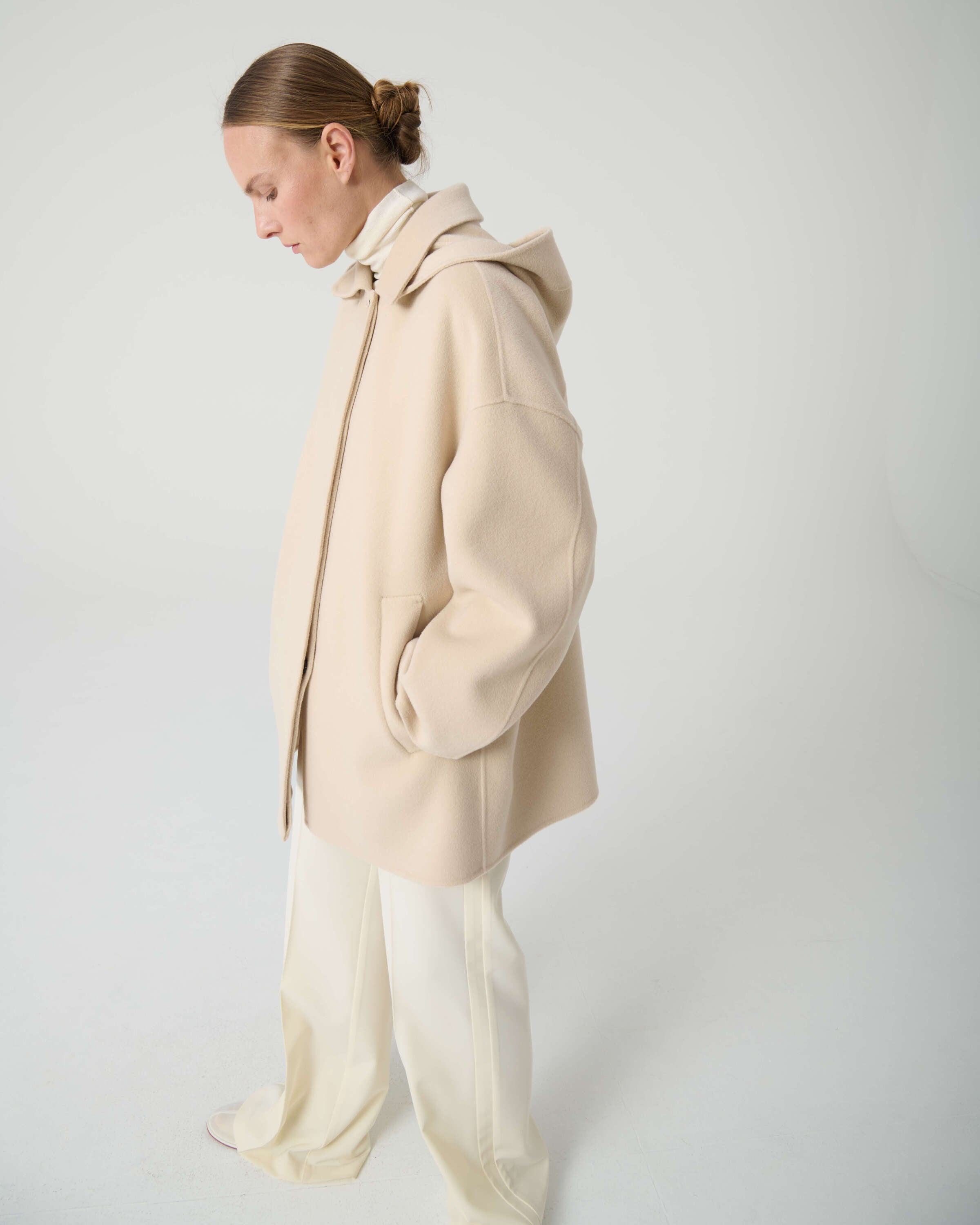 seed pearl short double coat with hood