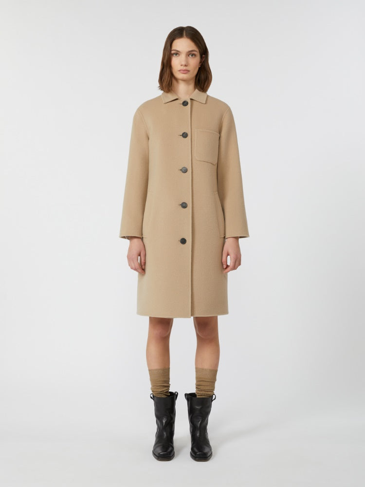 beige single-breasted wool coat