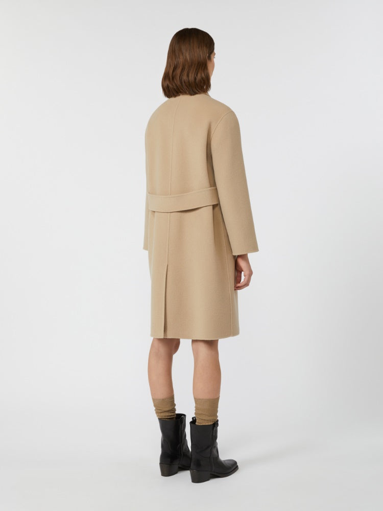 beige single-breasted wool coat