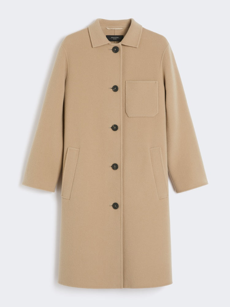 beige single-breasted wool coat