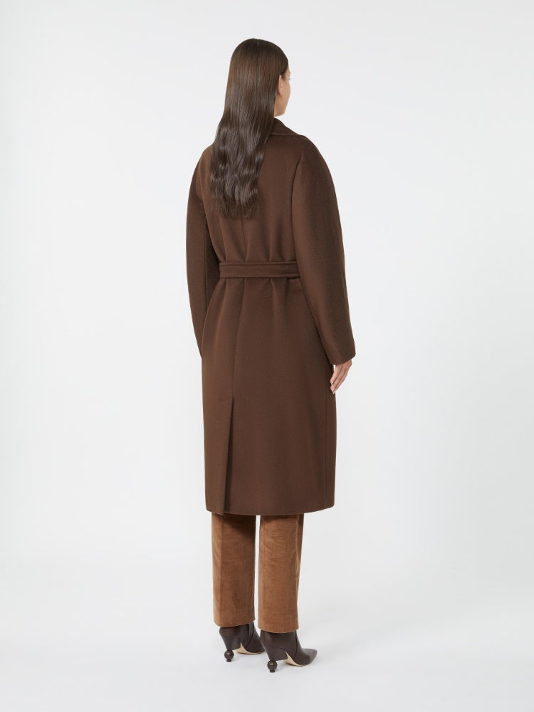 chocolate double-breasted wool midi coat
