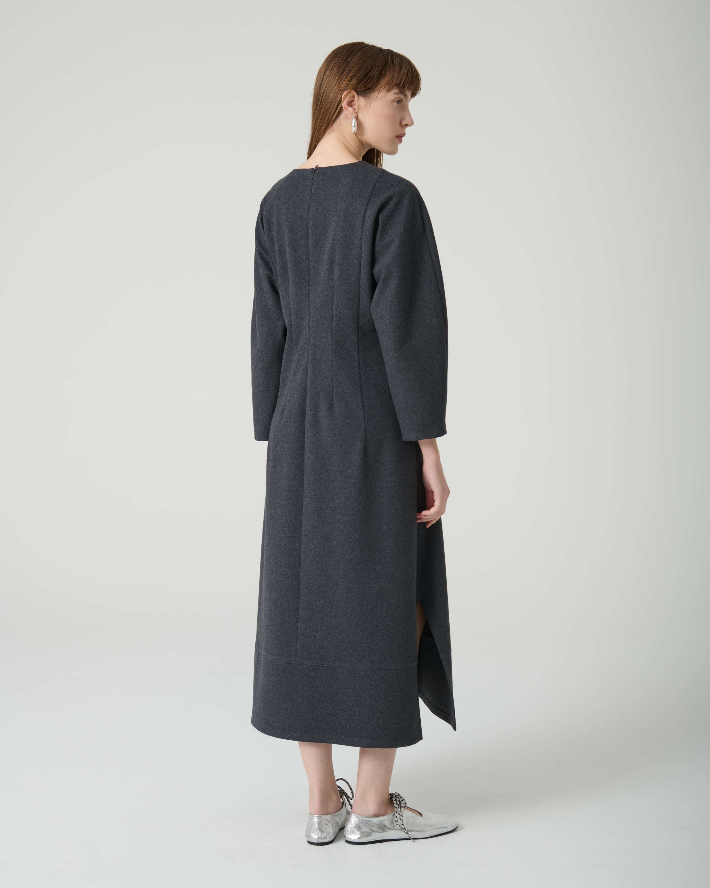 deep gray dress with needle flower