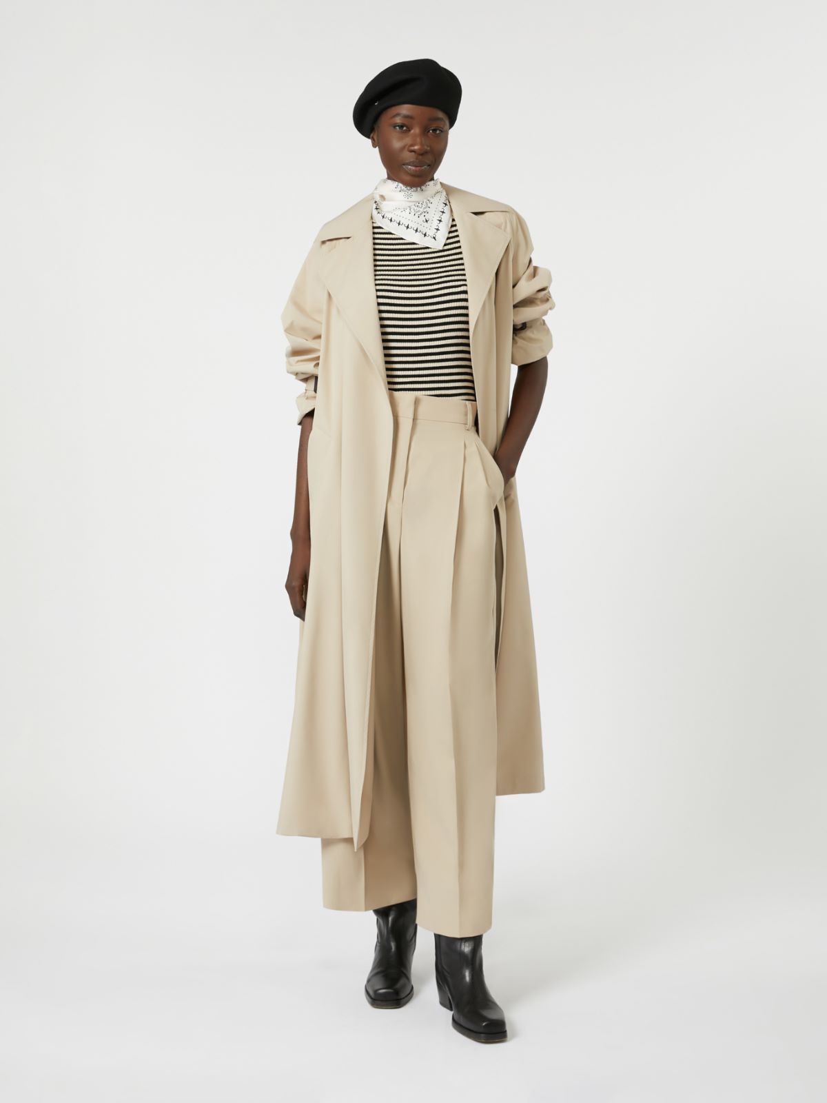 beige water-repellent canvas trench coat