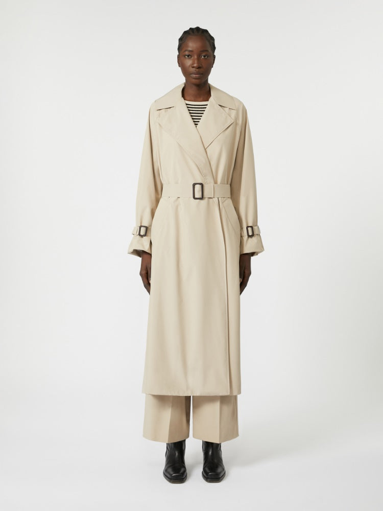 beige water-repellent canvas trench coat
