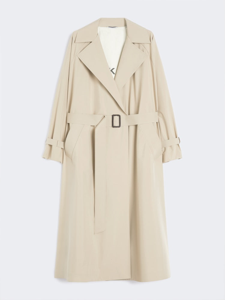 beige water-repellent canvas trench coat