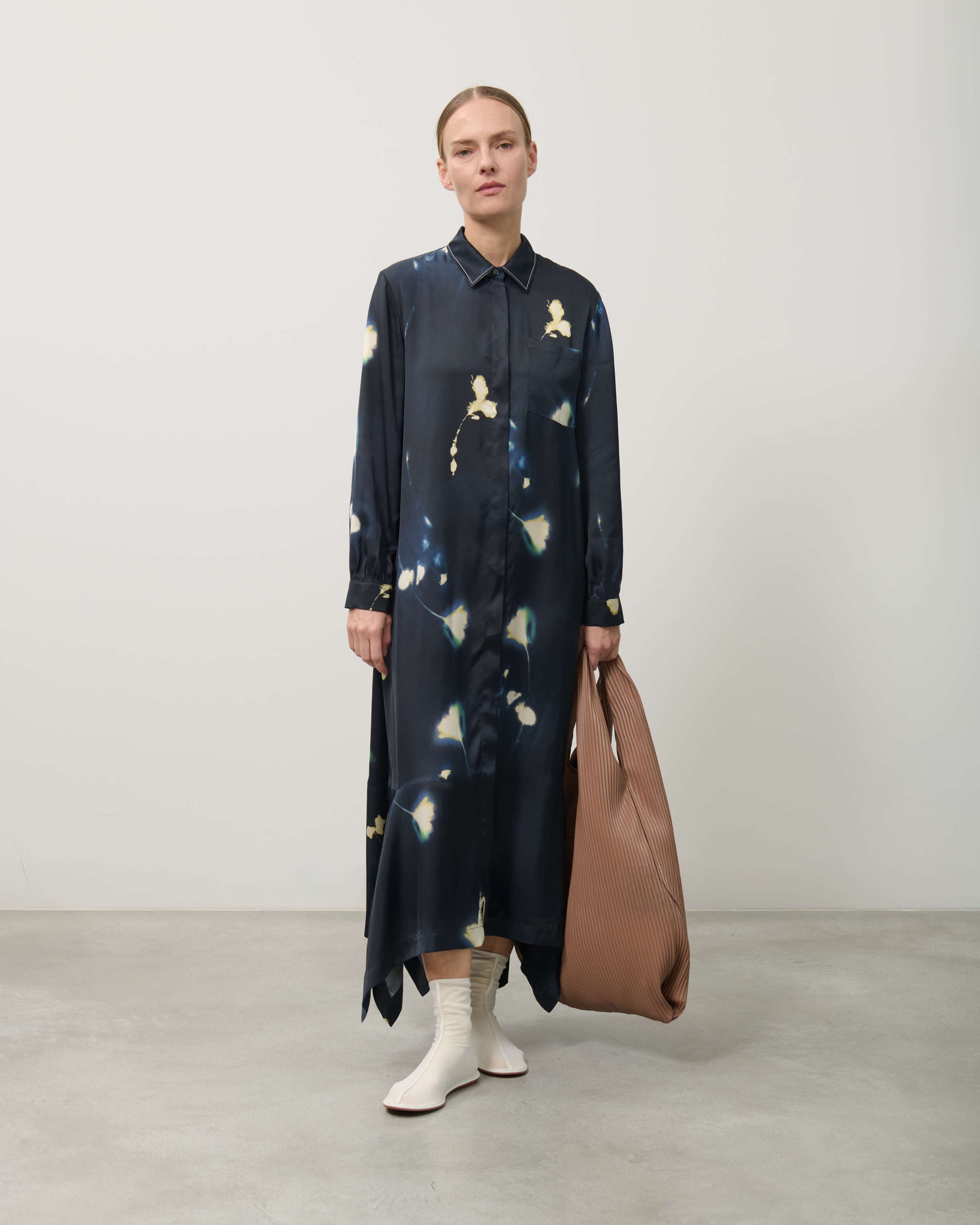 dark sapphire printed viscose dress