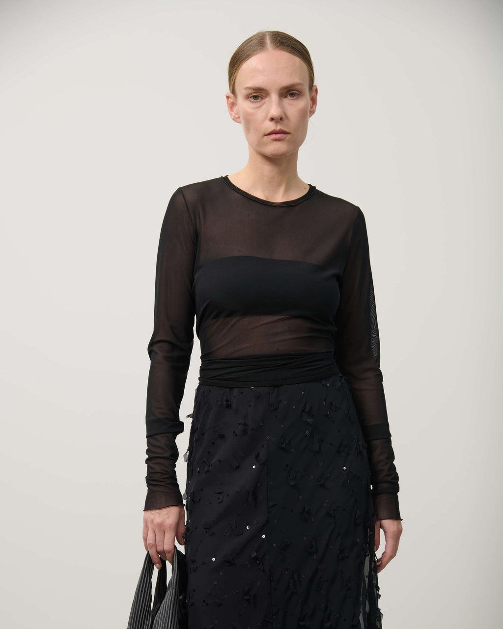 black long sleeve T-Shirt in tulle