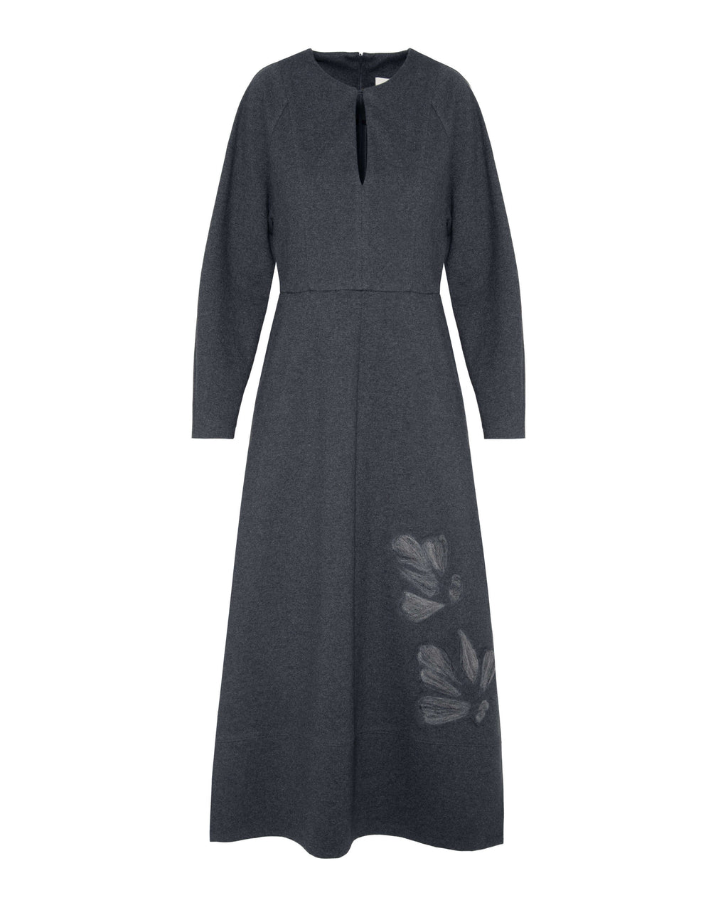 deep gray dress with needle flower
