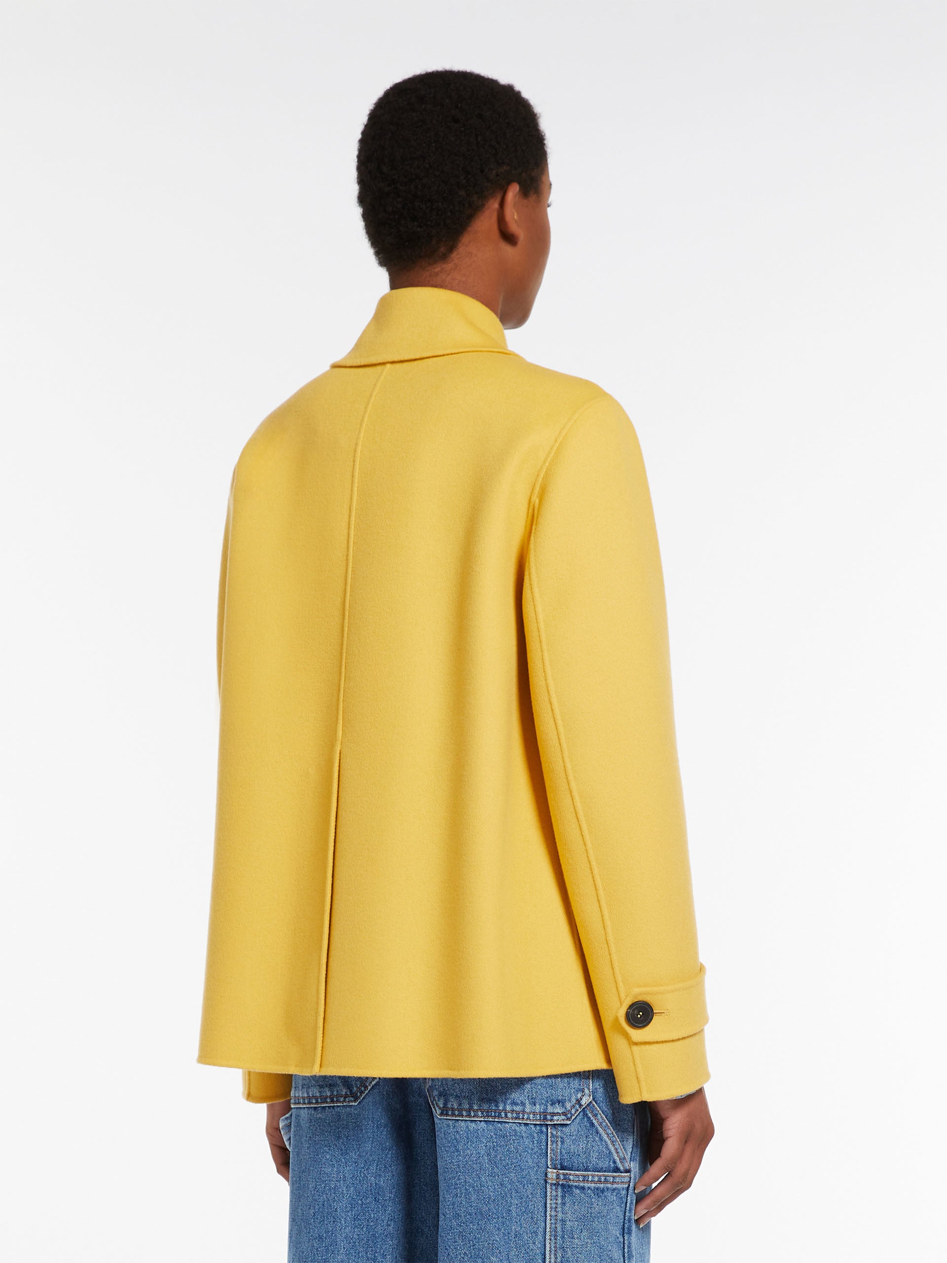 yellow double-breasted wool coat