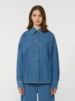 Load image into Gallery viewer, navy cotton denim shirt
