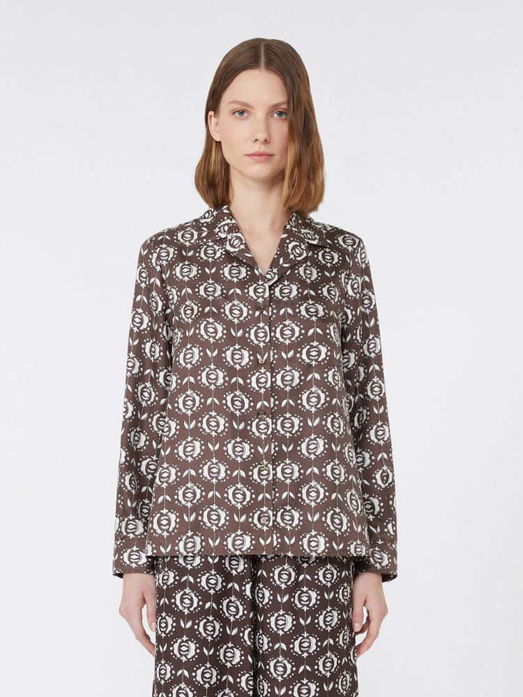 brown printed silk pyjama shirt