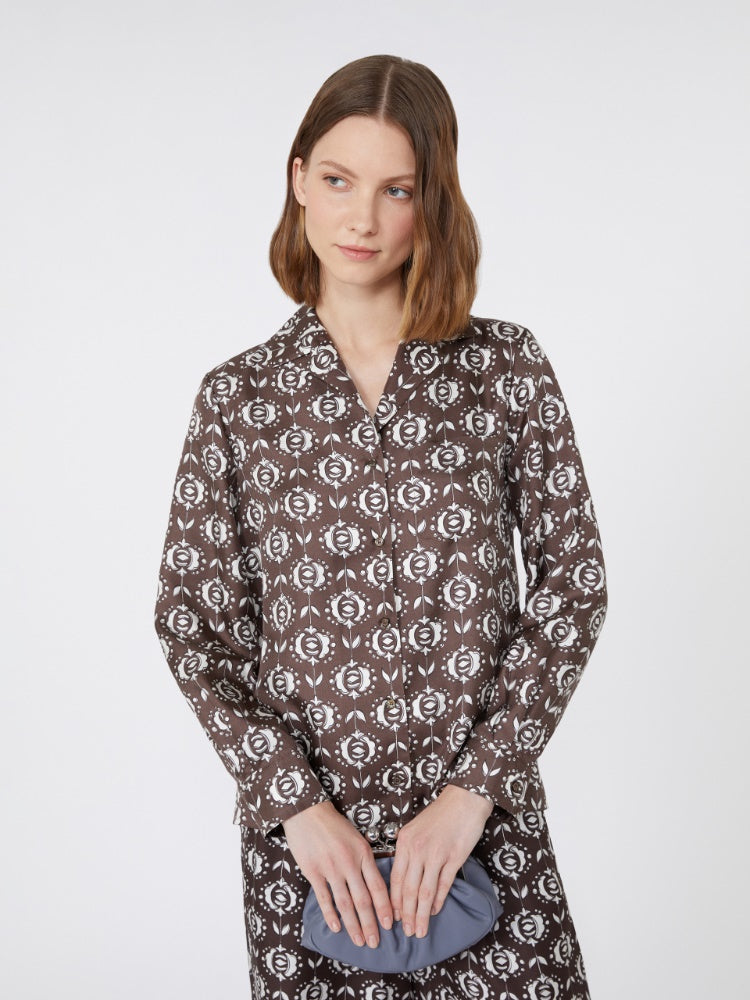 brown printed silk pyjama shirt