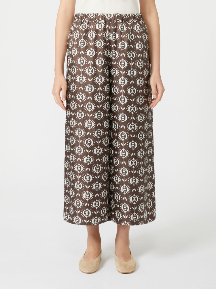brown wide-fit silk trousers