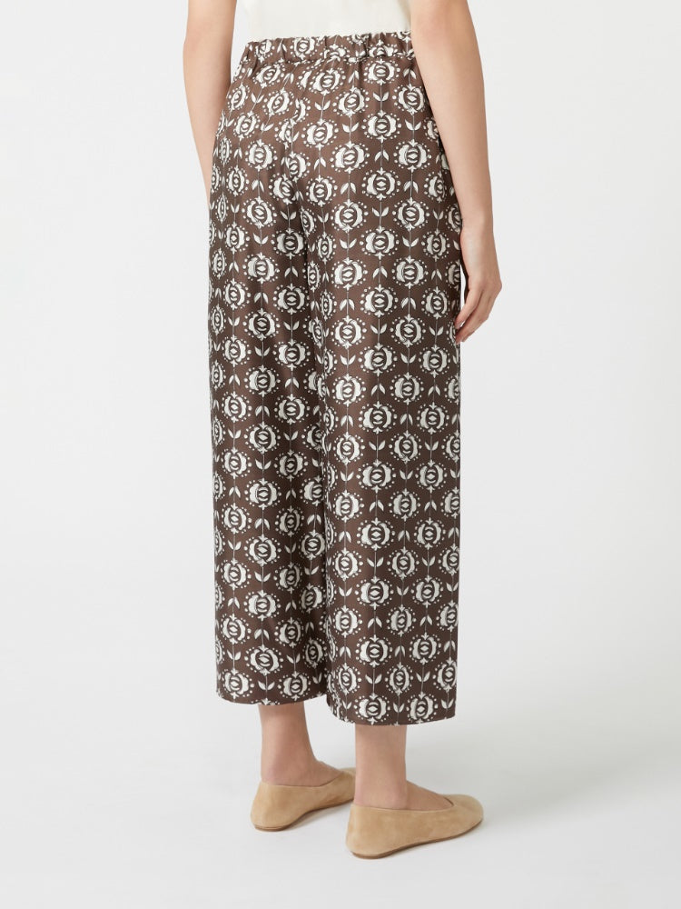 brown wide-fit silk trousers