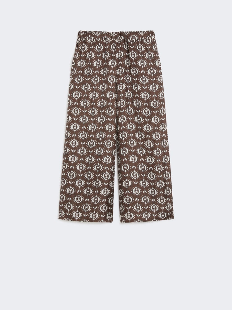 brown wide-fit silk trousers