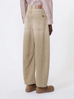 Carregar imagem no visualizador da galeria, beige Worn-look denim barrel-leg jeans
