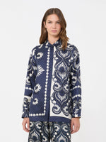 Carregar imagem no visualizador da galeria, navy Printed silk patchwork shirt
