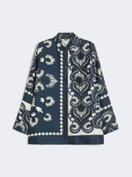 Carregar imagem no visualizador da galeria, navy Printed silk patchwork shirt
