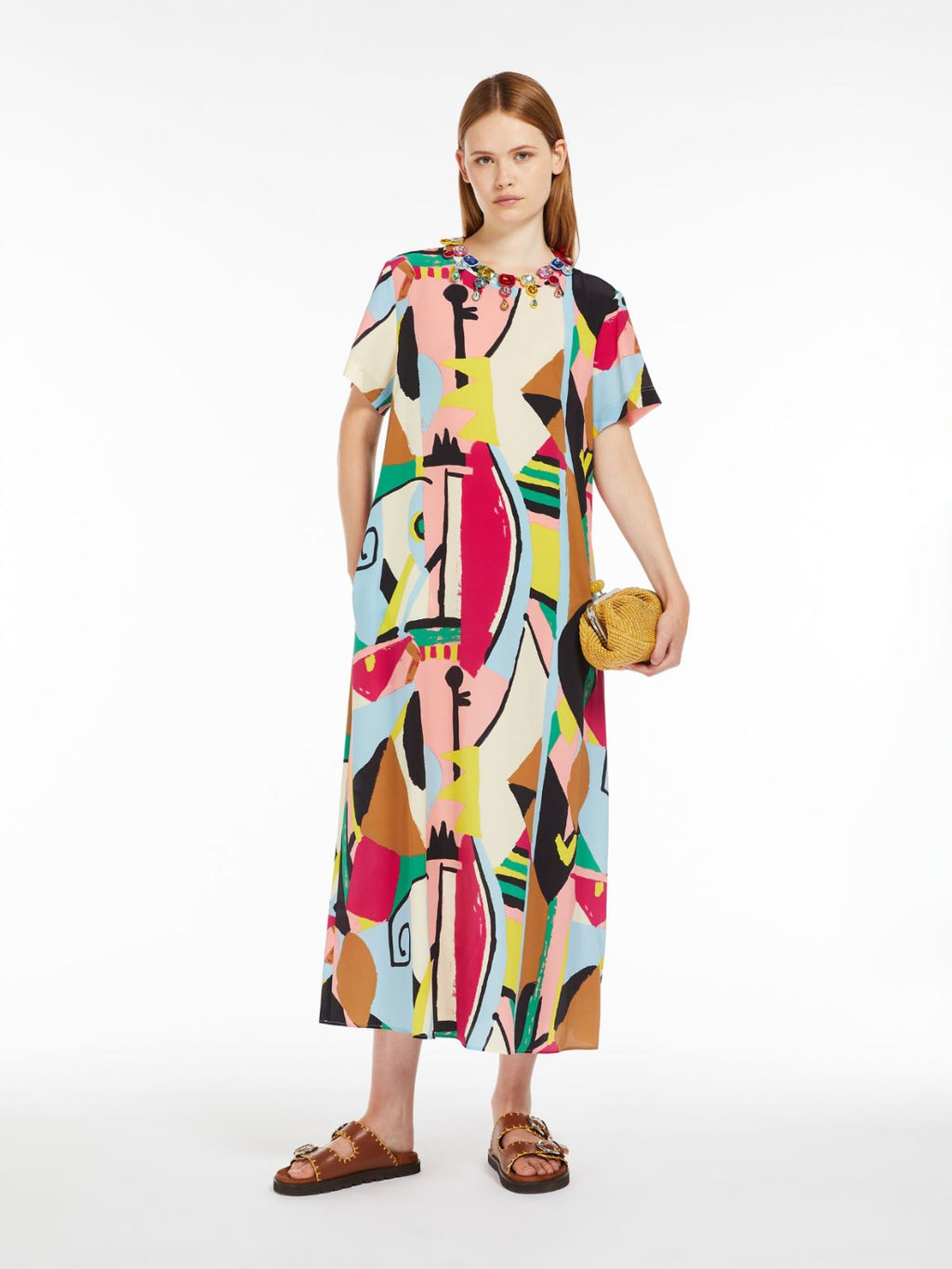 multicolor silk crepe dress