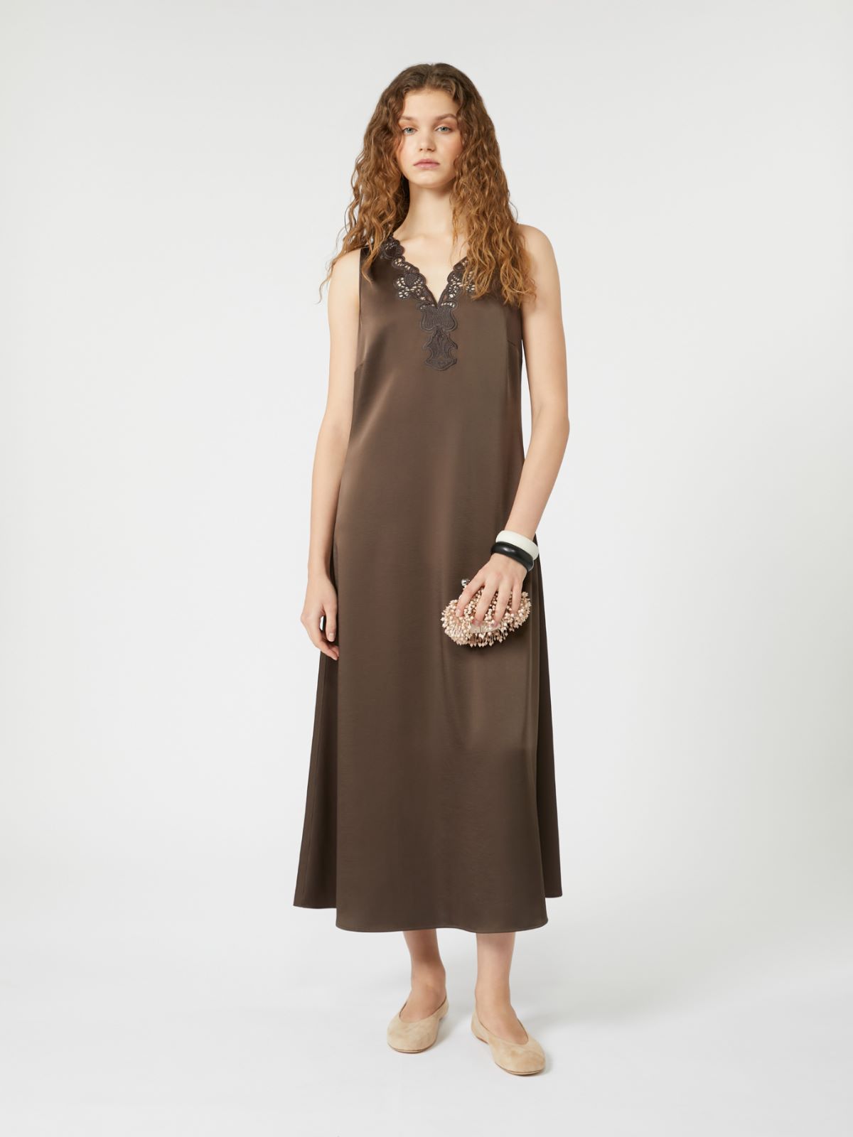 chocolate long satin dress